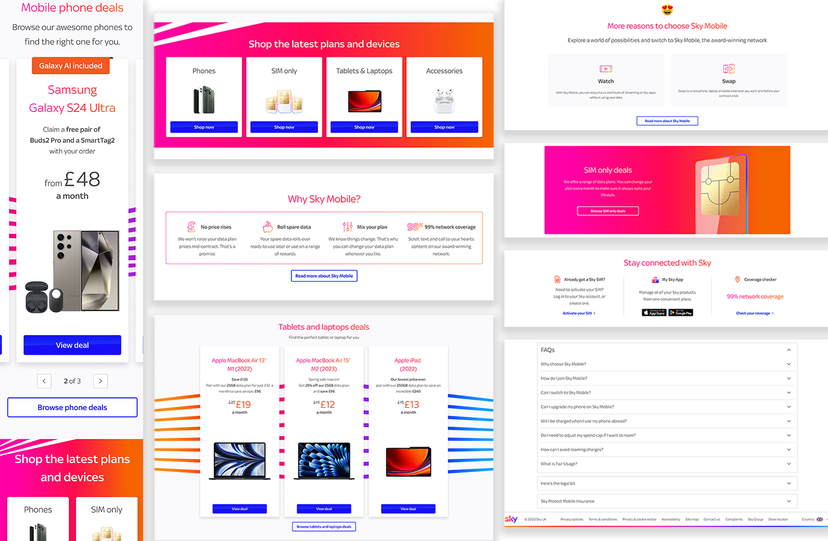 Main page sections of the new homepage