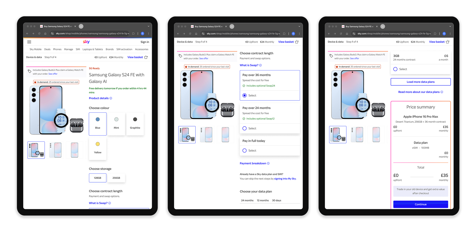 Several scroll views of the tablet layout